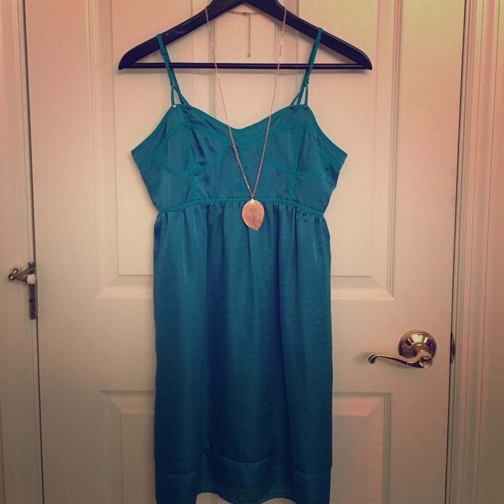 Turquoise Calvin Klein dress.